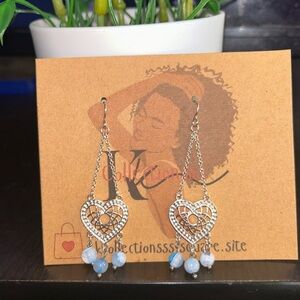 Heart Dangle Earrings with Blue Agate – Peace & Protection